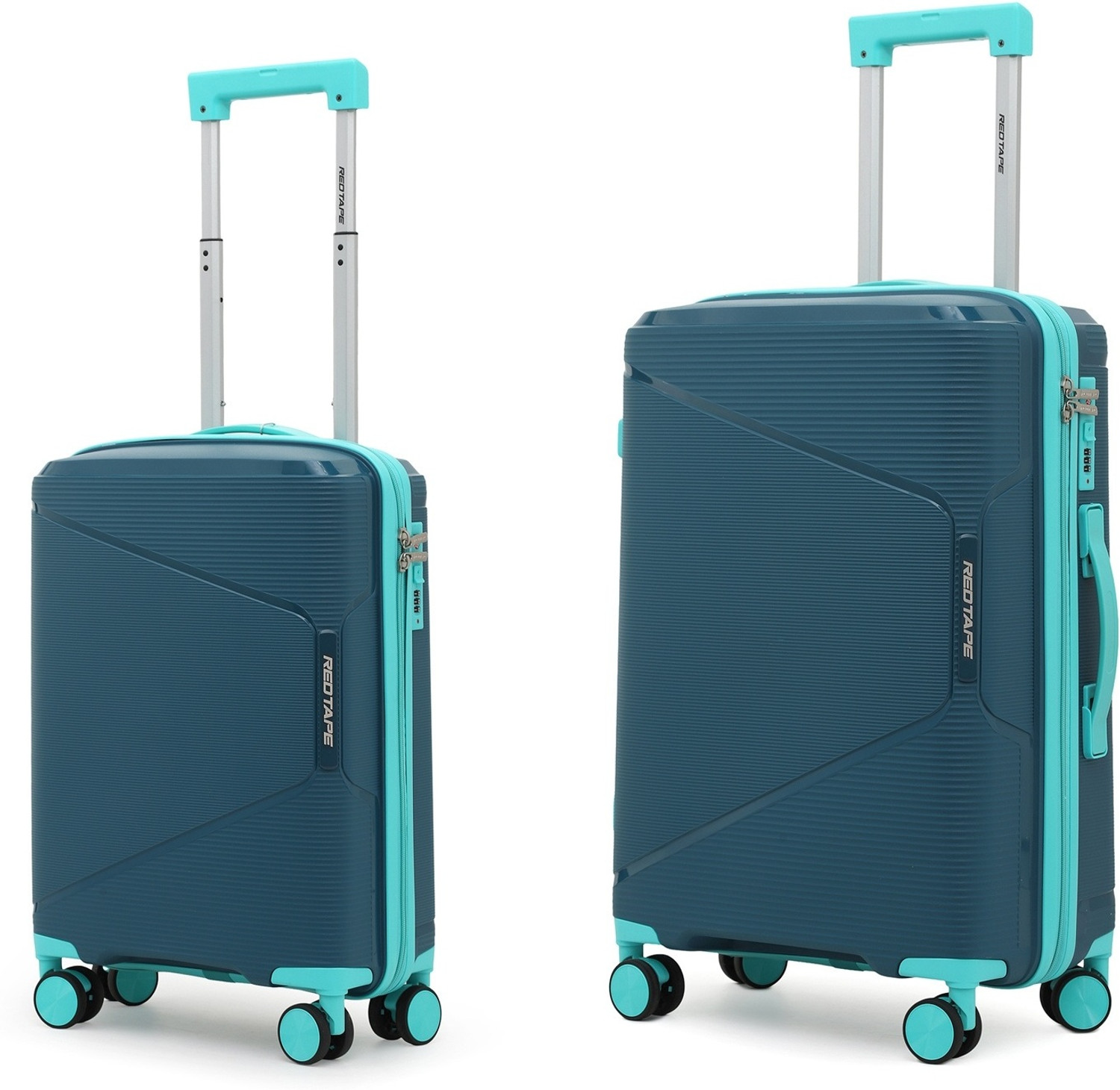 Image of Red Tape Unisex 100 % PP Hard Trolley Bag With Mobile Holder (Medium 64 cm + Small 54 cm) Cabin & Check-in Set 8 Wheels - 24 inch