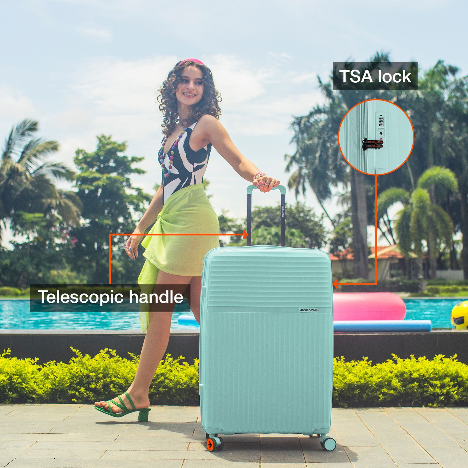 Image of NASHER MILES Krabi Expander Hardside Polypropylene Cool Mint Trolley Bag(65&75cm) Expandable Check-in Suitcase 8 Wheels - 28 inch