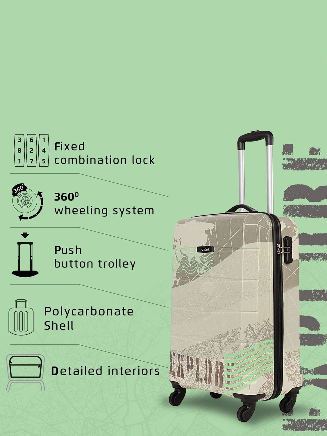 SAFARI EXPLORE 55 22 inch 4 Wheel Suitcase - Image 4