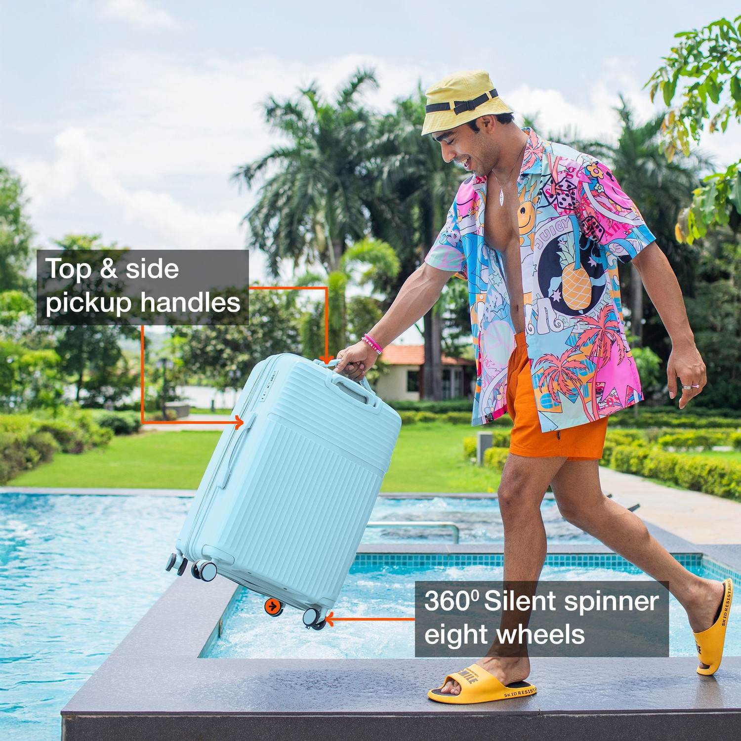 Image of NASHER MILES Krabi Expander Hardside Polypropylene Check-in Light Blue 65cm Trolley Bag Expandable Check-in Suitcase 8 Wheels - 24 inch