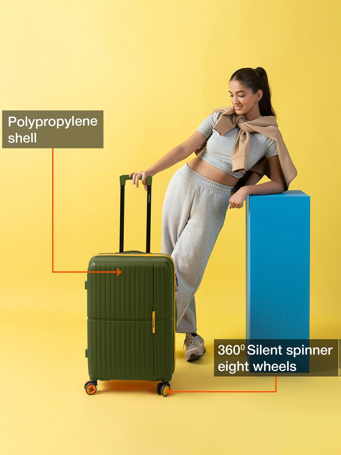 Image of NASHER MILES Springfield Hard-Sided Polypropylene Luggage Set of 2 Trolley Bag for Travel Cabin & Check-in Set 8 Wheels - 24 inch