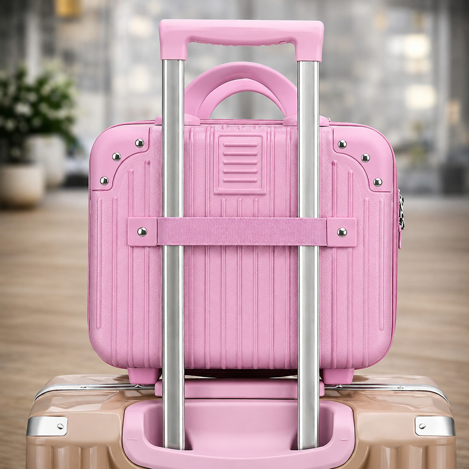 Image of Sellkart Hard Shell Makeup Vanity Case with Password Lock & Trolley Strap Pink Cabin & Check-in Set - 20 inch