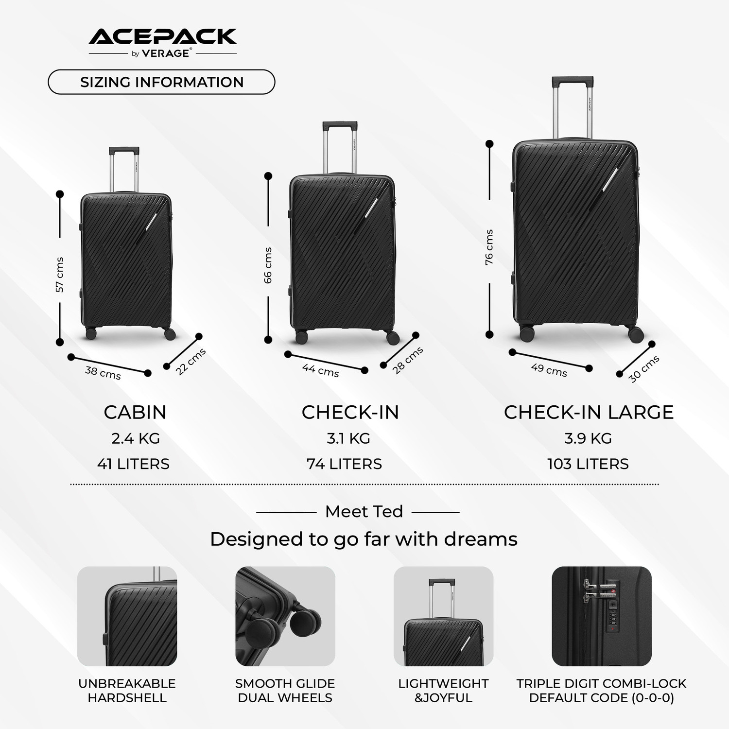 Image of ACEPACK TED Cabin & Check-in Set 8 Wheels - 28 inch