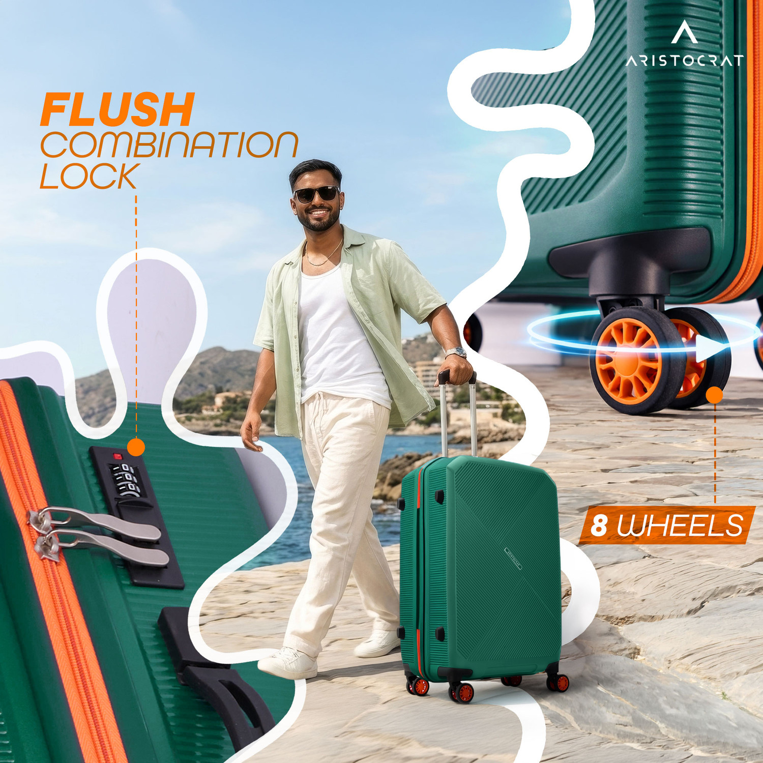 Image of ARISTOCRAT Apex Hard Side Polypropylene Luggage | Trolley Bag with Combination Lock Check-in Suitcase 8 Wheels - 31 Inch