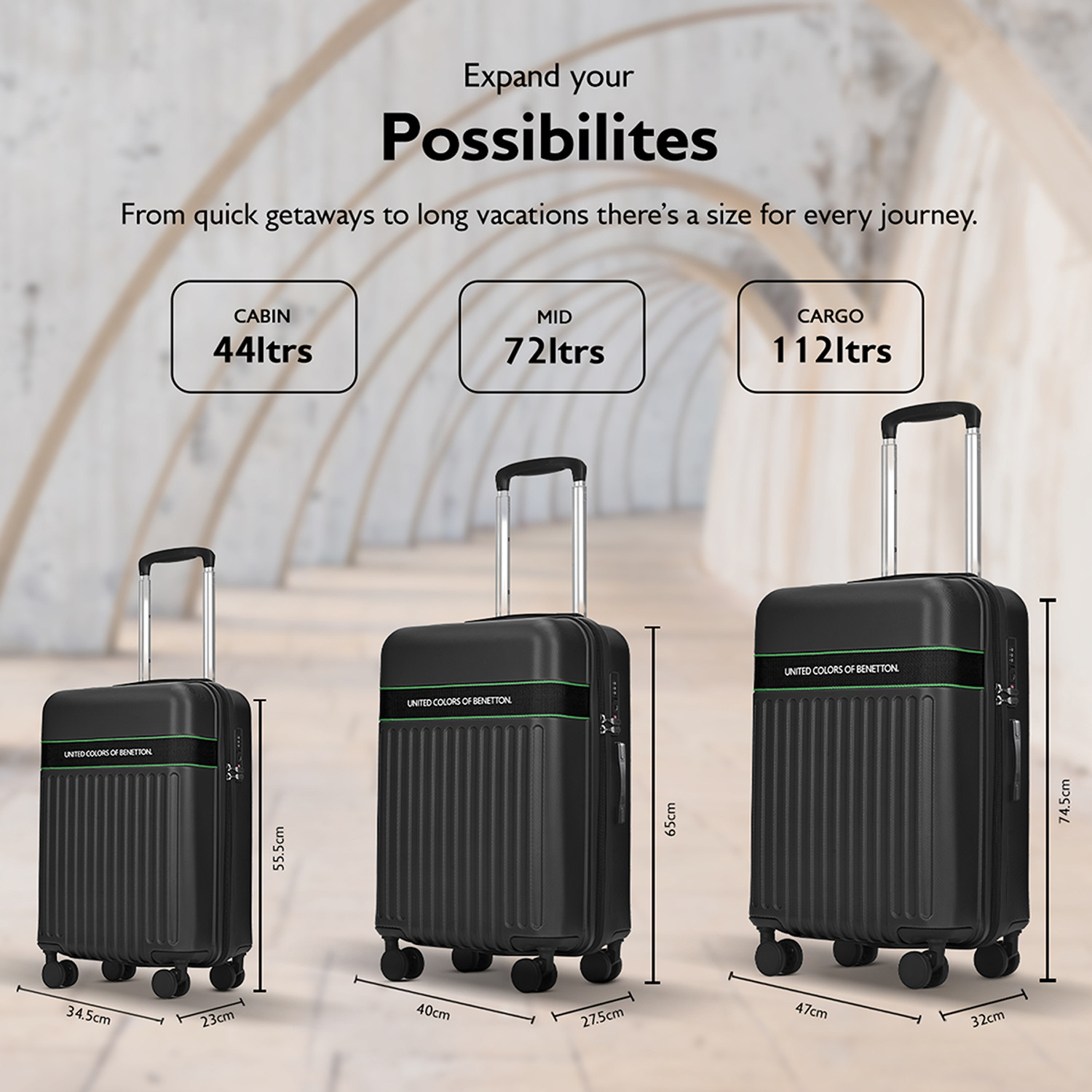 Image of United Colors of Benetton Ionic Cabin Suitcase 8 Wheels - 22 Inch
