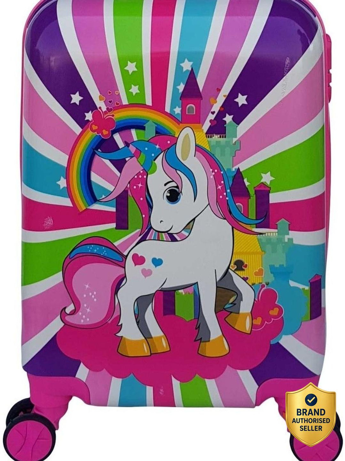 Image of Miss & Chief ABS Hard Shell Cartoon Print Kids Travel Trolley Bag With 360 spinner wheels Cabin Suitcase 8 Wheels - 20 inch