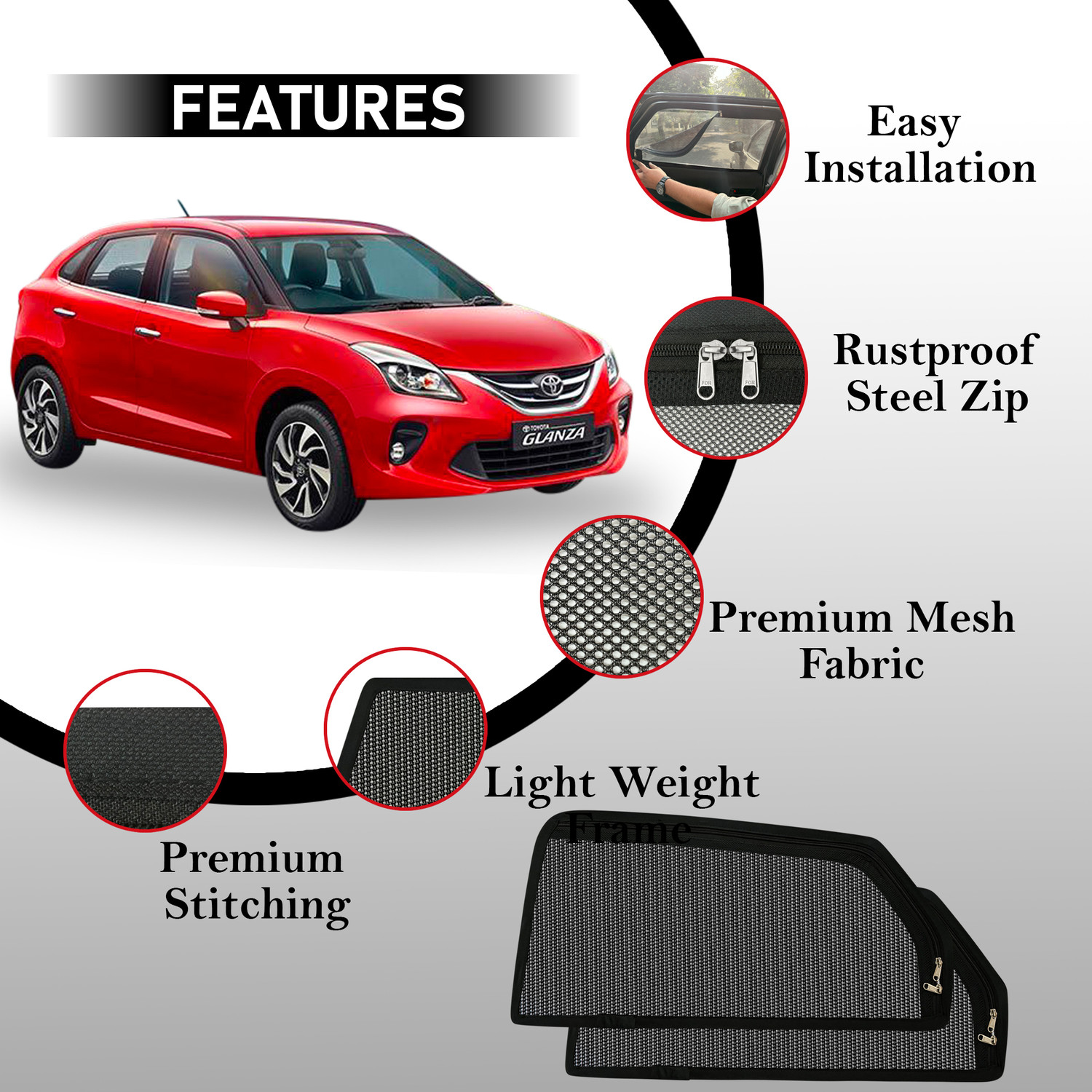 Image of autoluxer Side Window Sun Shade For Toyota Glanza (Black)