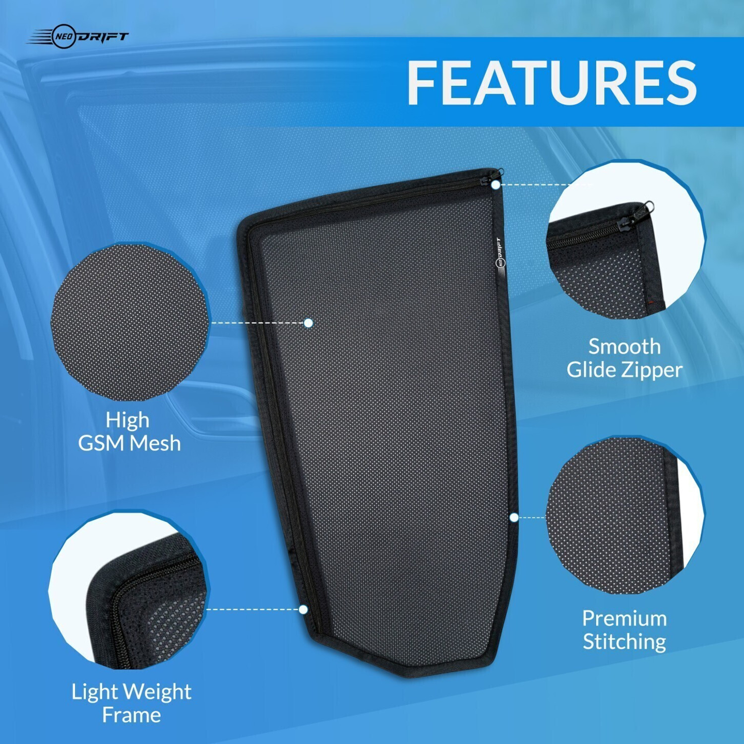 Image of Neodrift Side Window Sun Shade For Tata Nexon