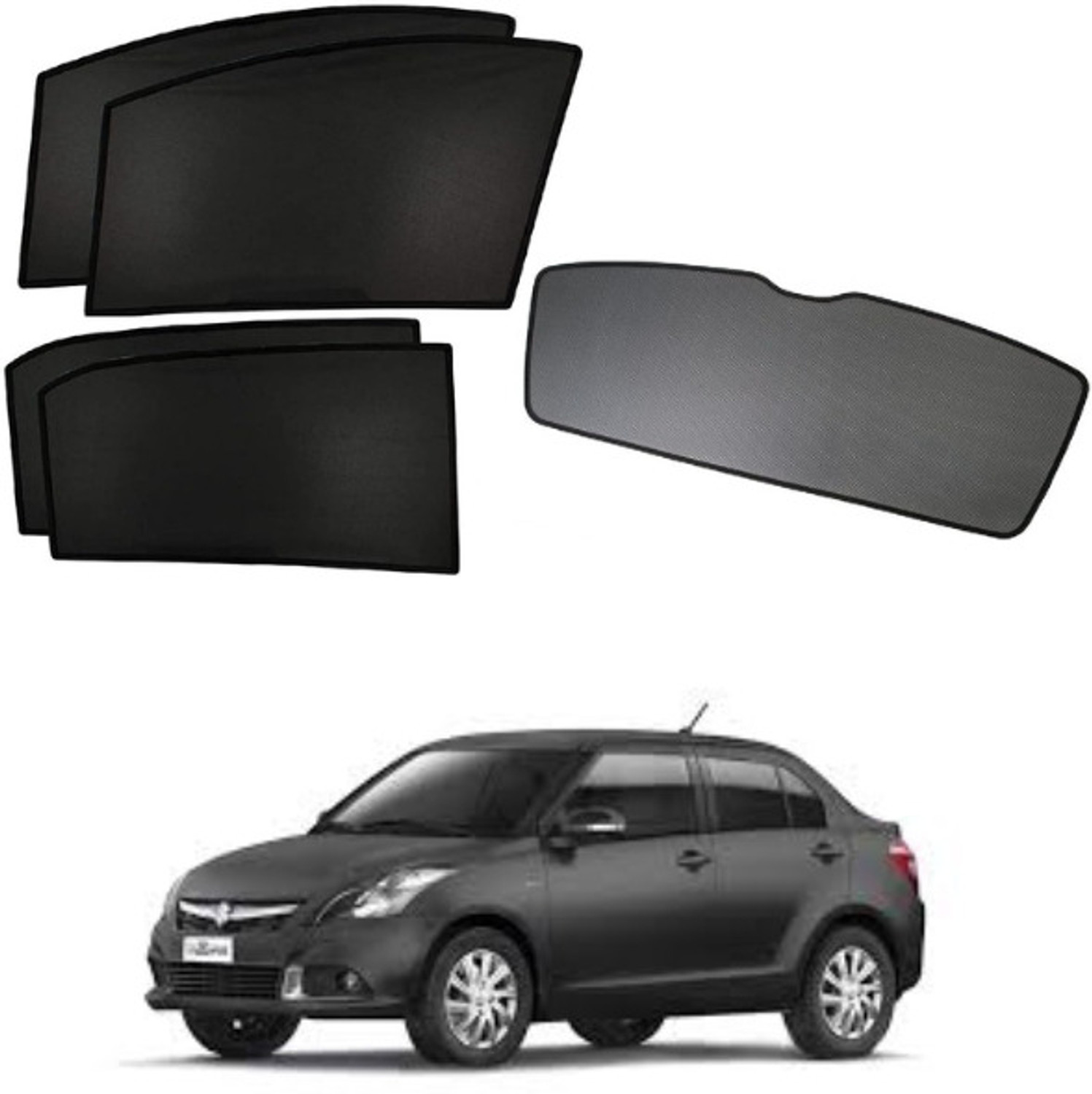 Image of TOP VECHILE Rear Window, Side Window Sun Shade For Maruti Suzuki New Dzire (Black)