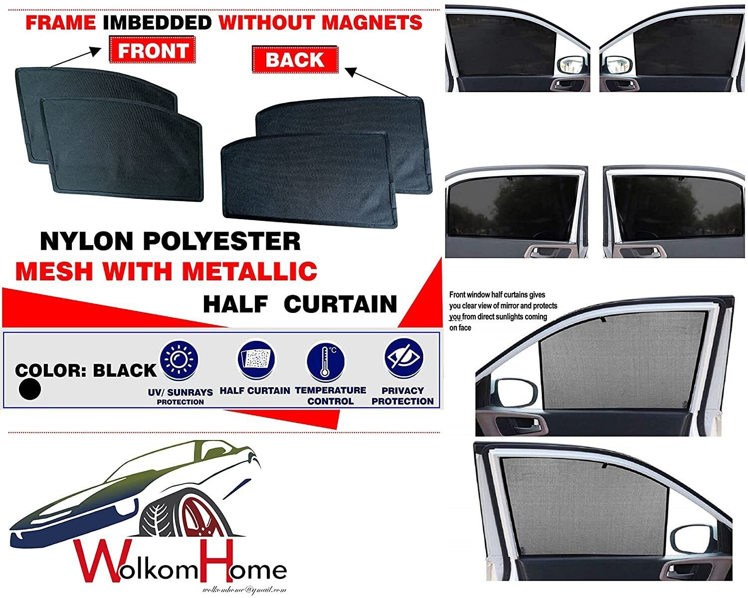 Image of WolkomHome Side Window Sun Shade For Mahindra Scorpio (Black)