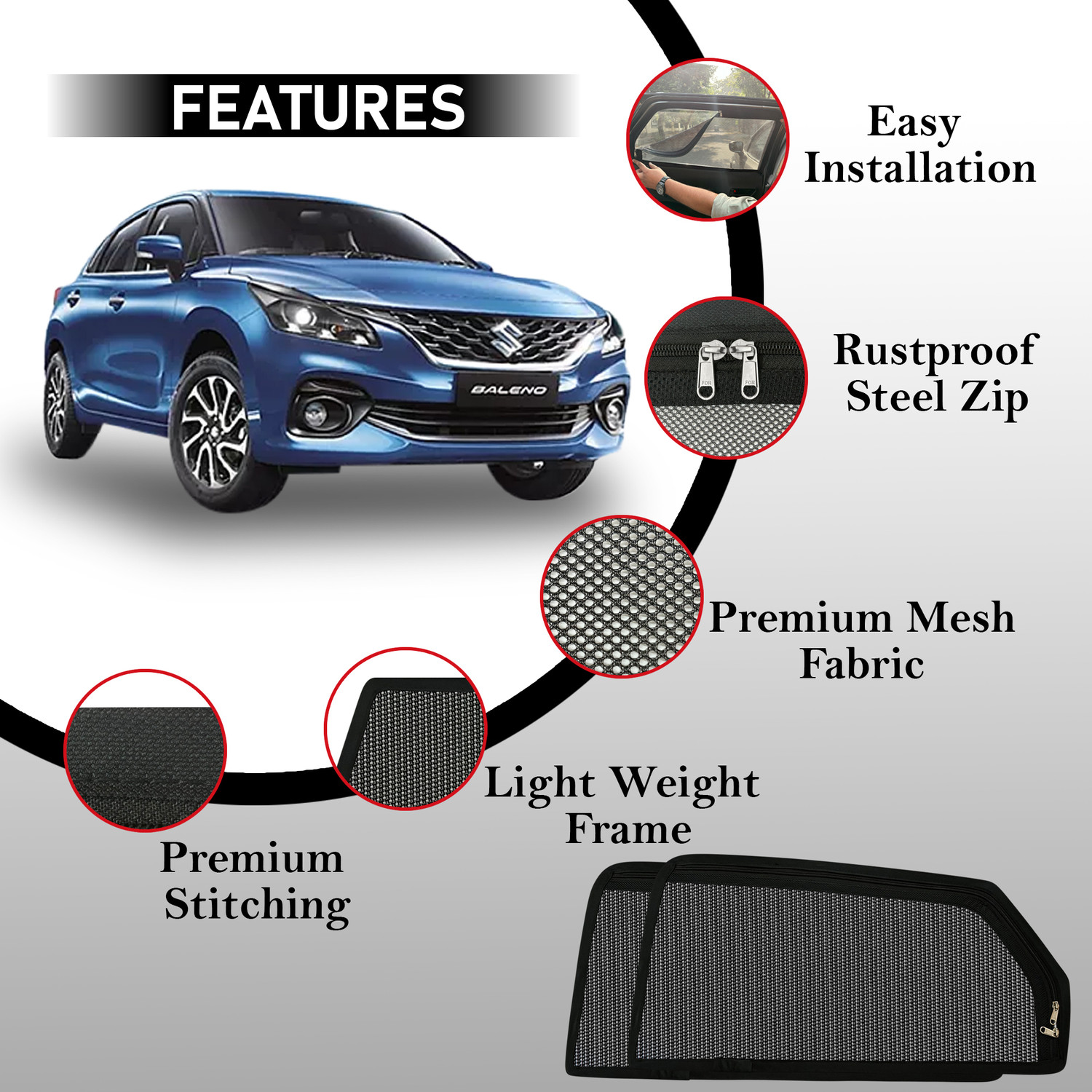 Image of autoluxer Side Window Sun Shade For Maruti Suzuki Baleno
