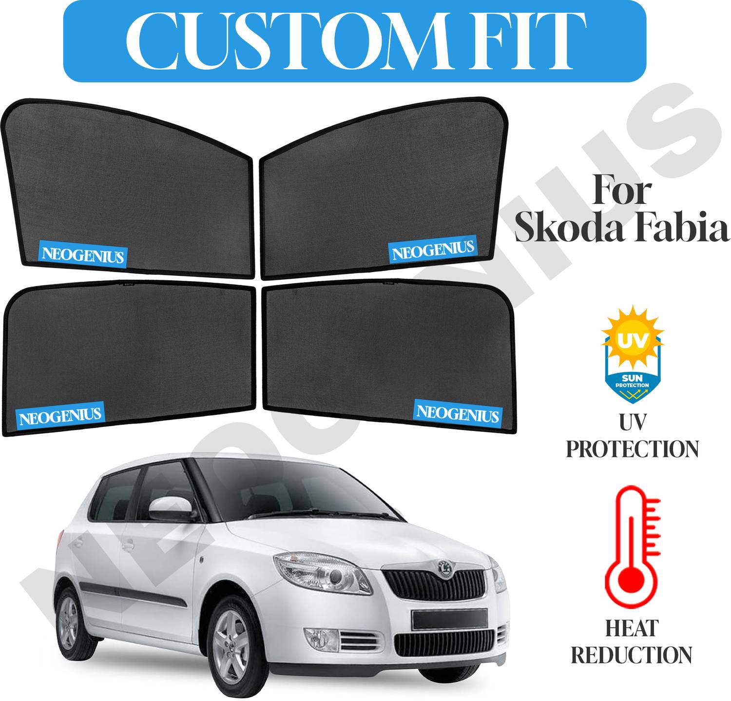 NeoGenius Side Window Sun Shade for Skoda Fabia, Set of 4