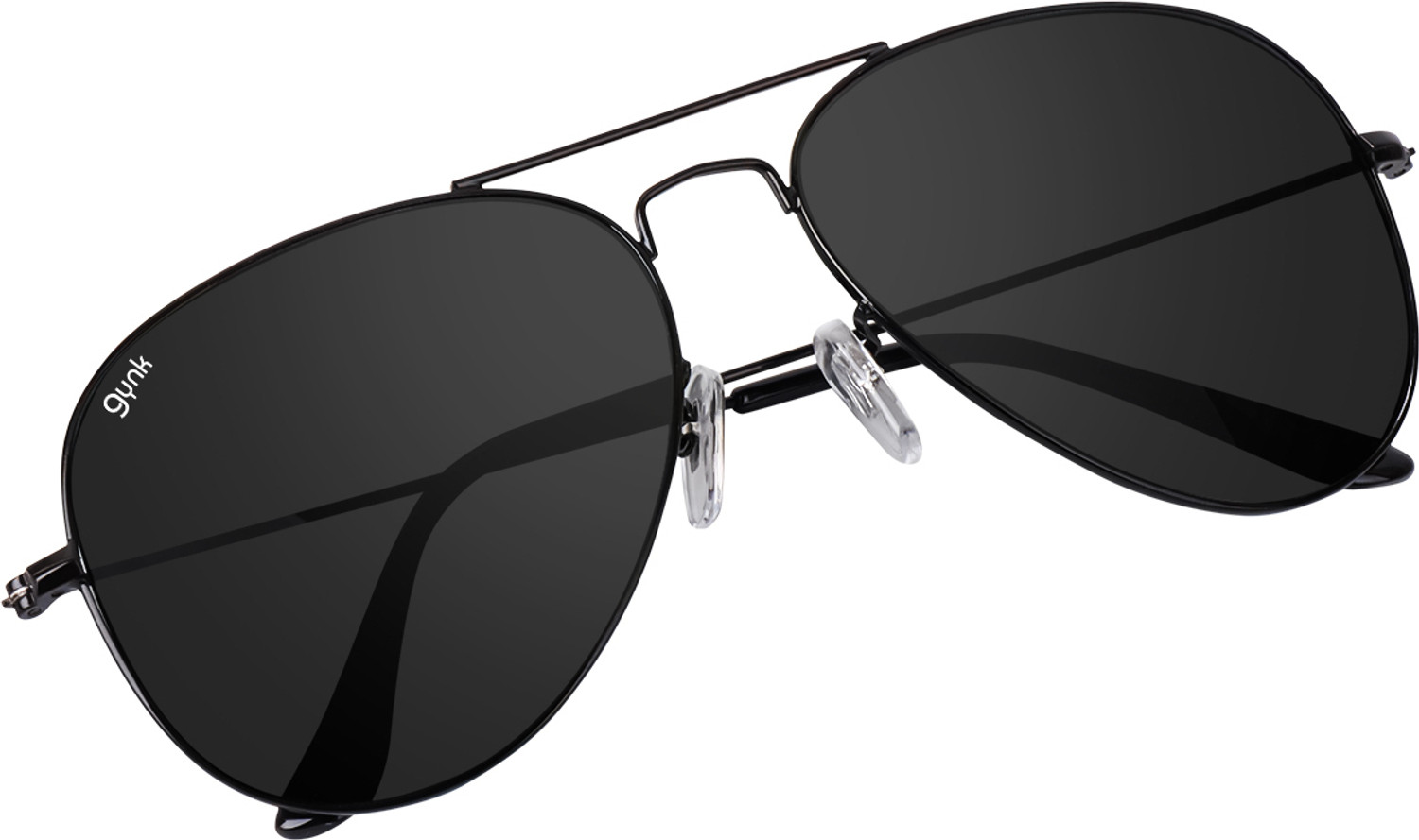Image of Gynk Toughened Glass Lens, UV Protection, Riding Glasses Aviator Sunglasses (62) (For Men & Women, Black)