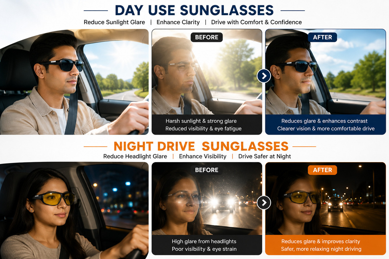 Image of Jaxz Eyewear Riding Glasses, Night Vision, UV Protection, Others Rectangular, Sports Sunglasses (Free Size) (For Men & Women, Black, Yellow)