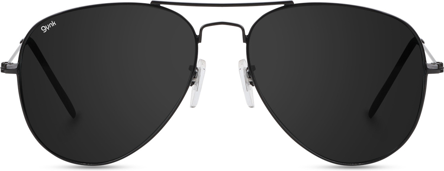 Image of Gynk Toughened Glass Lens, UV Protection, Riding Glasses Aviator Sunglasses (62) (For Men & Women, Black)
