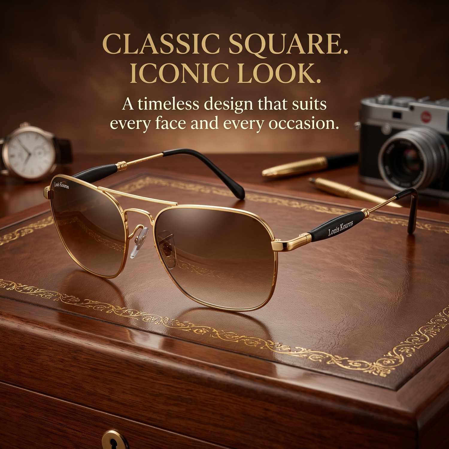 LOUIS KOUROS Retro Square, Wayfarer Sunglasses