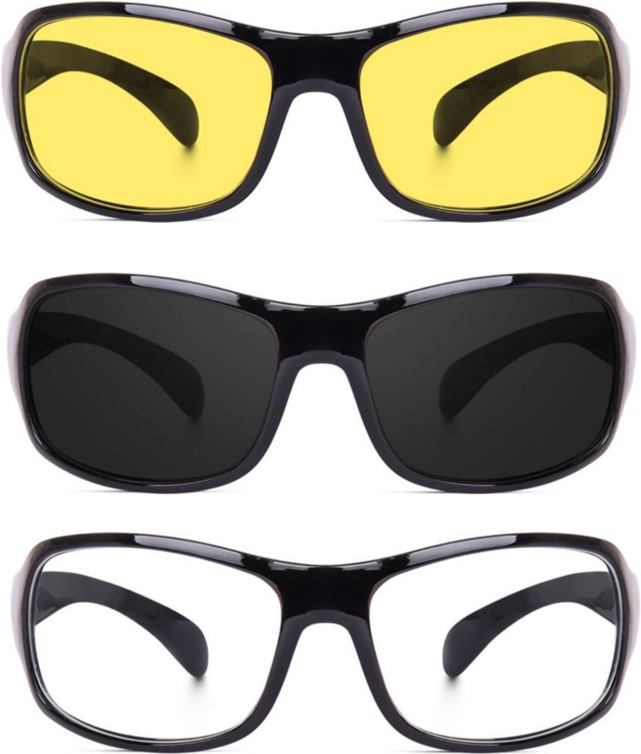 Image of Dannilo Night Vision, UV Protection, Riding Glasses, Others Wrap-around Sunglasses (Free Size) (For Men & Women, Yellow, Clear, Black)