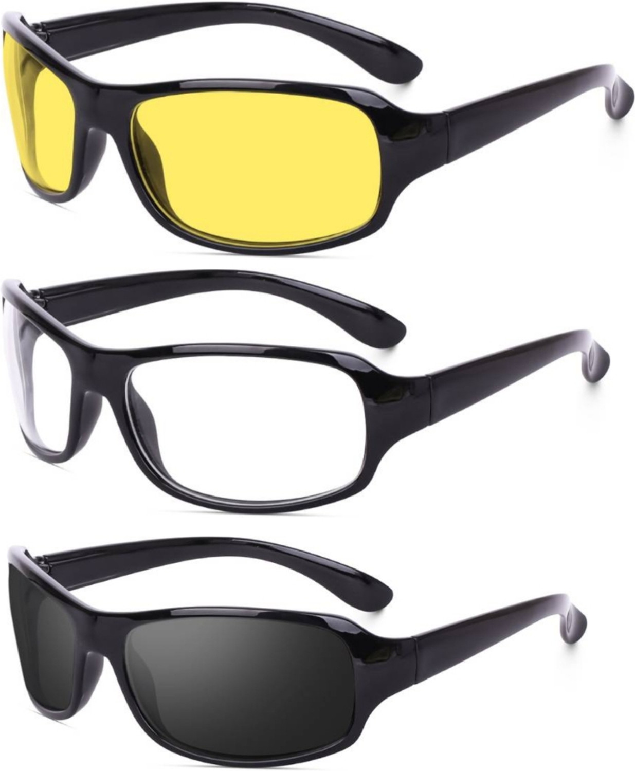 Image of Dannilo Night Vision, UV Protection, Riding Glasses, Others Wrap-around Sunglasses (Free Size) (For Men & Women, Yellow, Clear, Black)