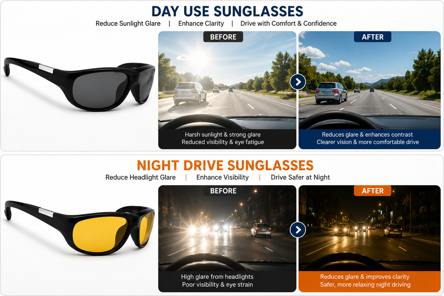 Image of Jaxz Eyewear Riding Glasses, Night Vision, UV Protection, Others Rectangular, Sports Sunglasses (Free Size) (For Men & Women, Black, Yellow)