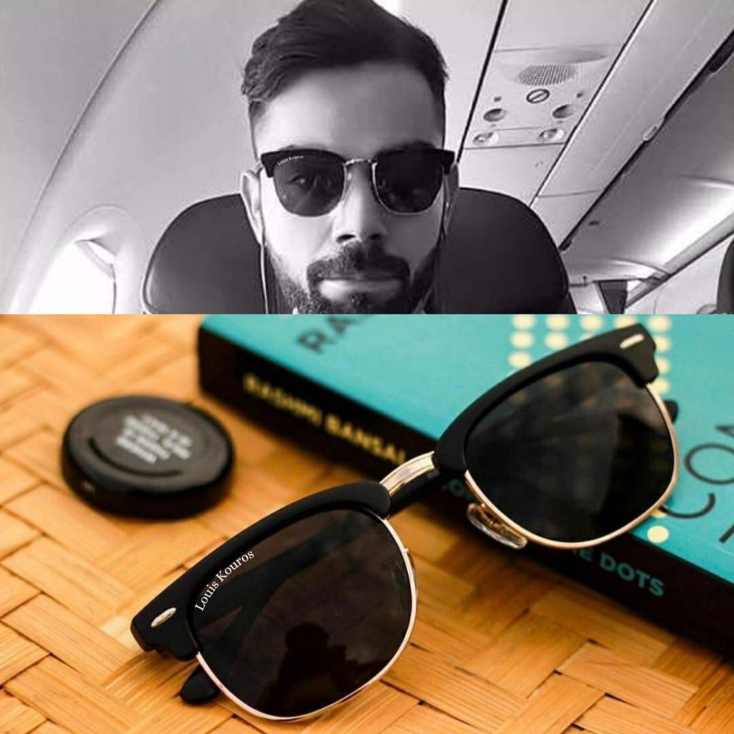 Image of LOUIS KOUROS UV Protection, Riding Glasses, Mirrored, Toughened Glass Lens, Night Vision Wayfarer, Retro Square Sunglasses (53) (For Men & Women, Black)