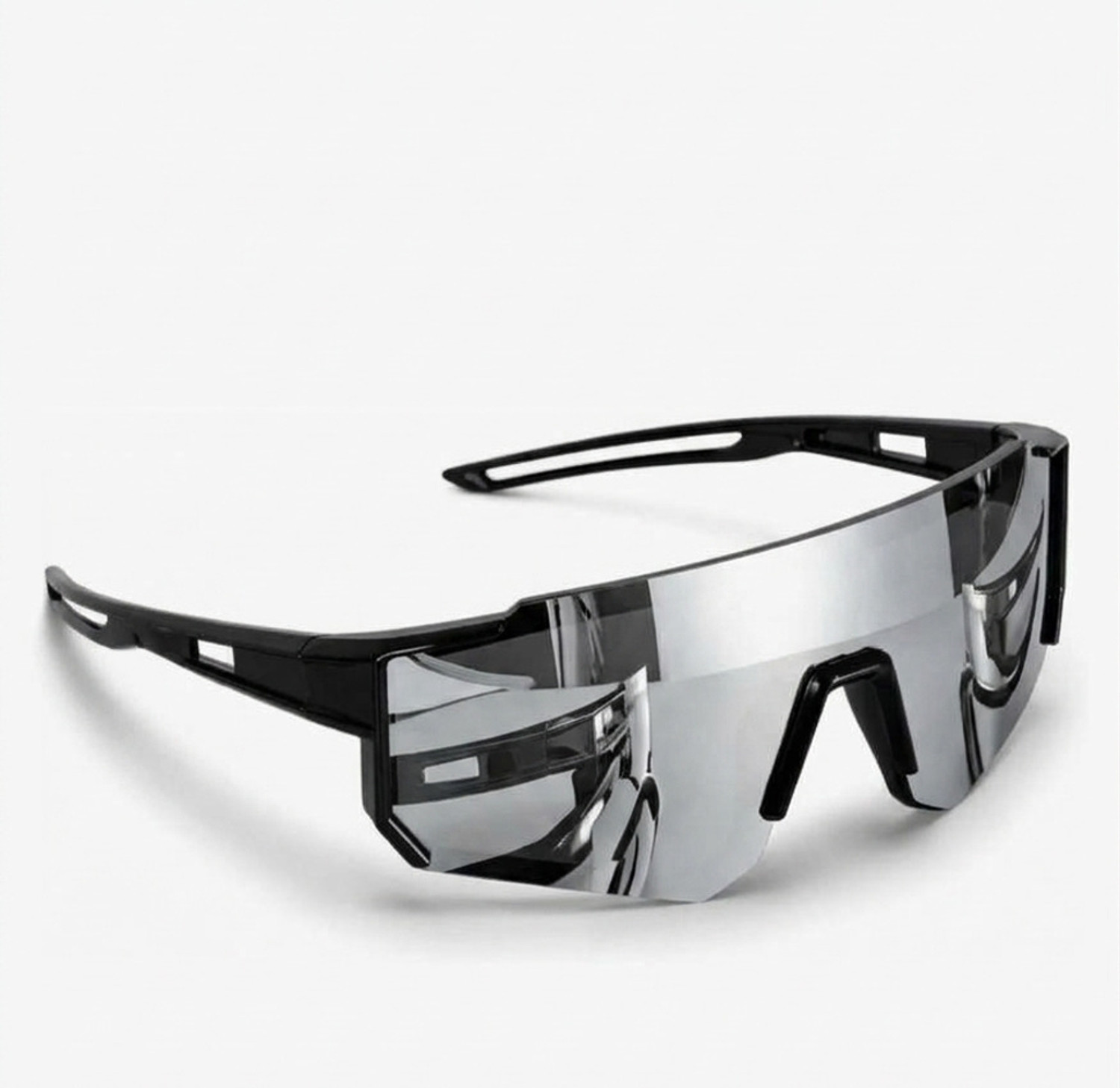 Image of Sinf Enterprises Mirrored, Riding Glasses, UV Protection Shield, Round, Spectacle, Wrap-around, Sports Sunglasses (Free Size) (For Men & Women, Silver)