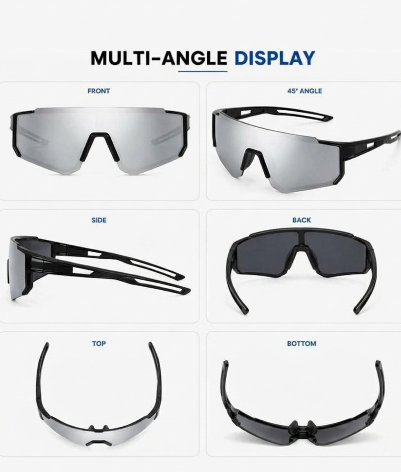 Image of Sinf Enterprises Mirrored, Riding Glasses, UV Protection Shield, Round, Spectacle, Wrap-around, Sports Sunglasses (Free Size) (For Men & Women, Silver)