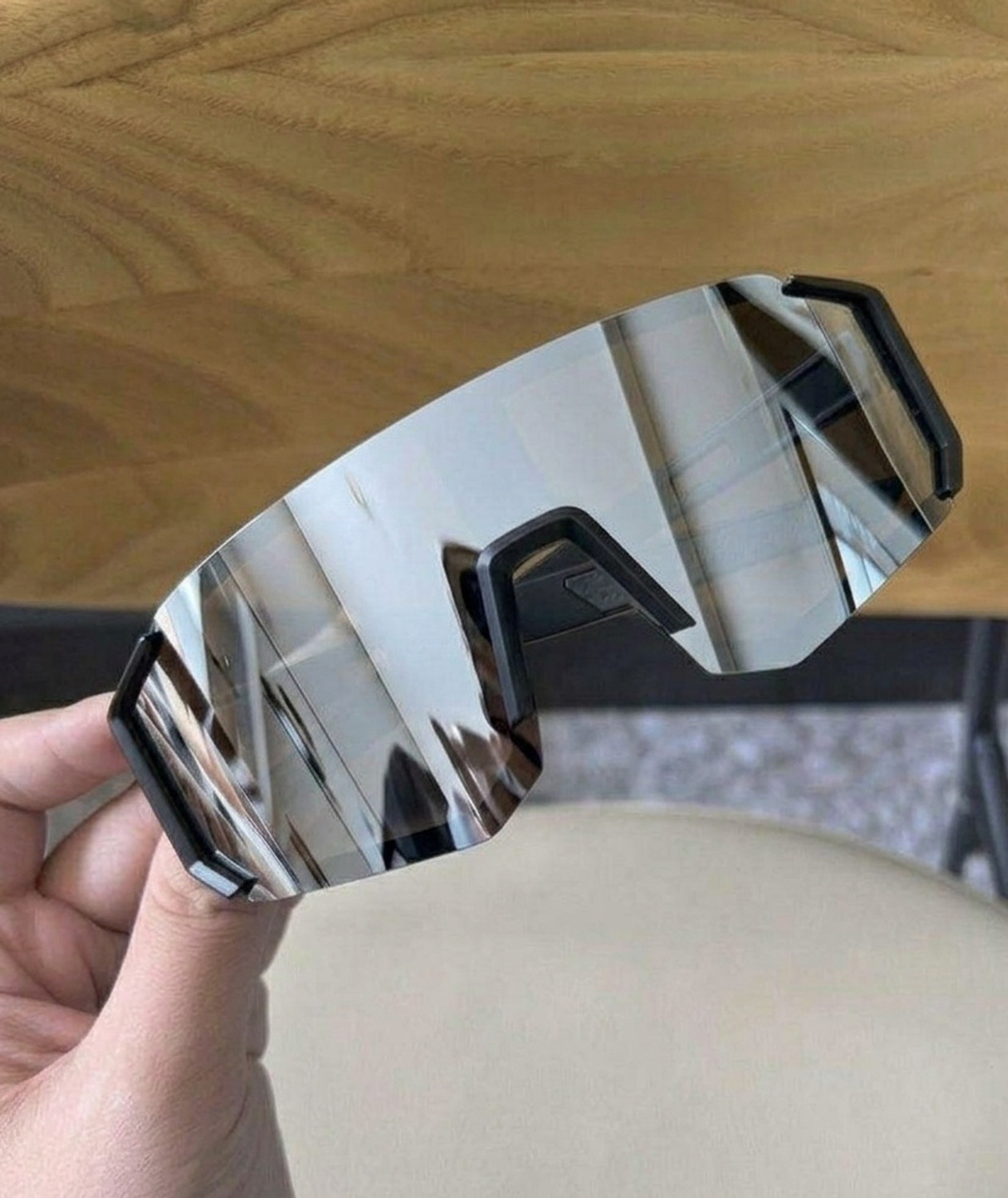 Image of Sinf Enterprises Mirrored, Riding Glasses, UV Protection Shield, Round, Spectacle, Wrap-around, Sports Sunglasses (Free Size) (For Men & Women, Silver)
