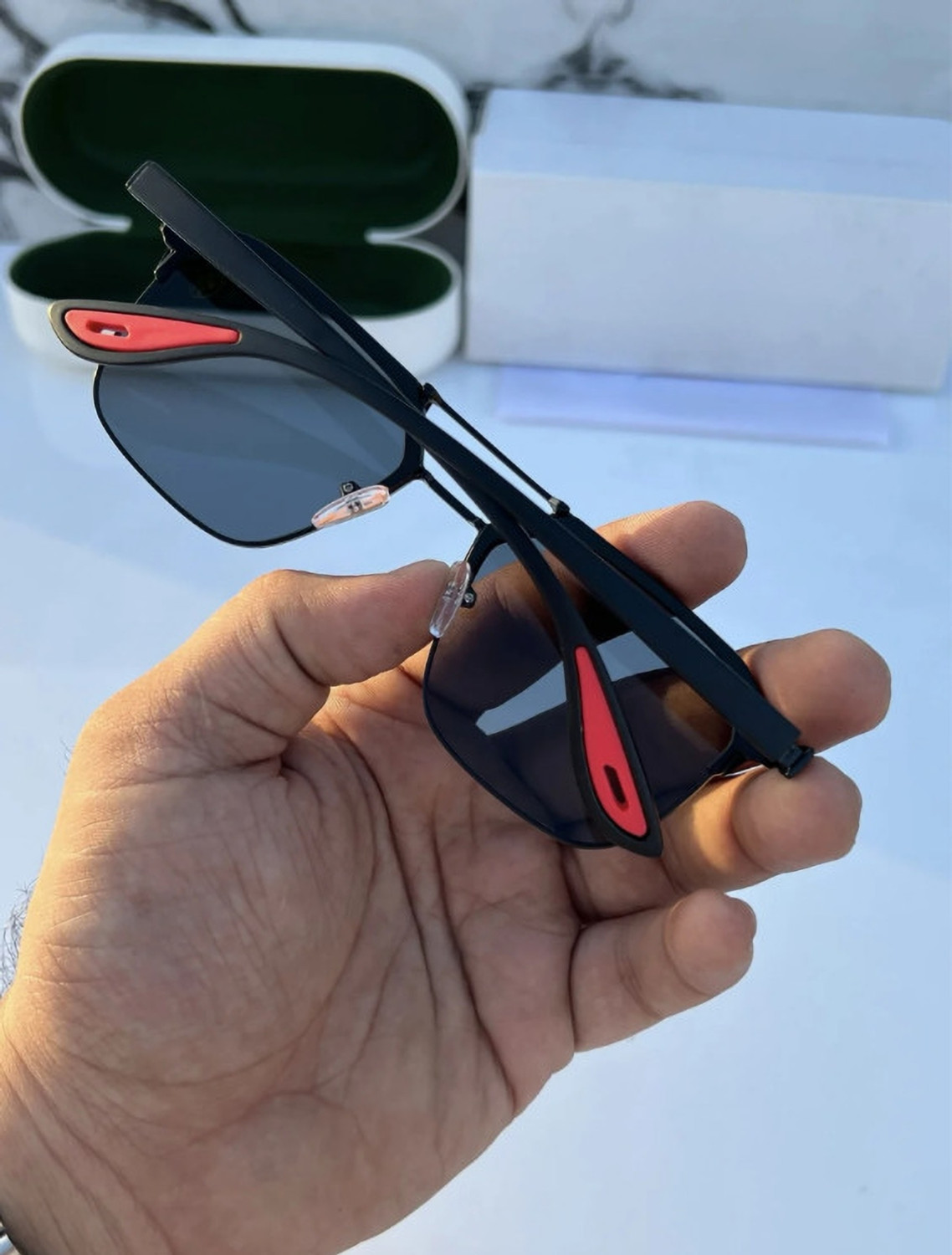Image of Amazea UV Protection, Gradient, Toughened Glass Lens, Polarized, Gradient Wayfarer Sunglasses (Free Size) (For Men & Women, Black)