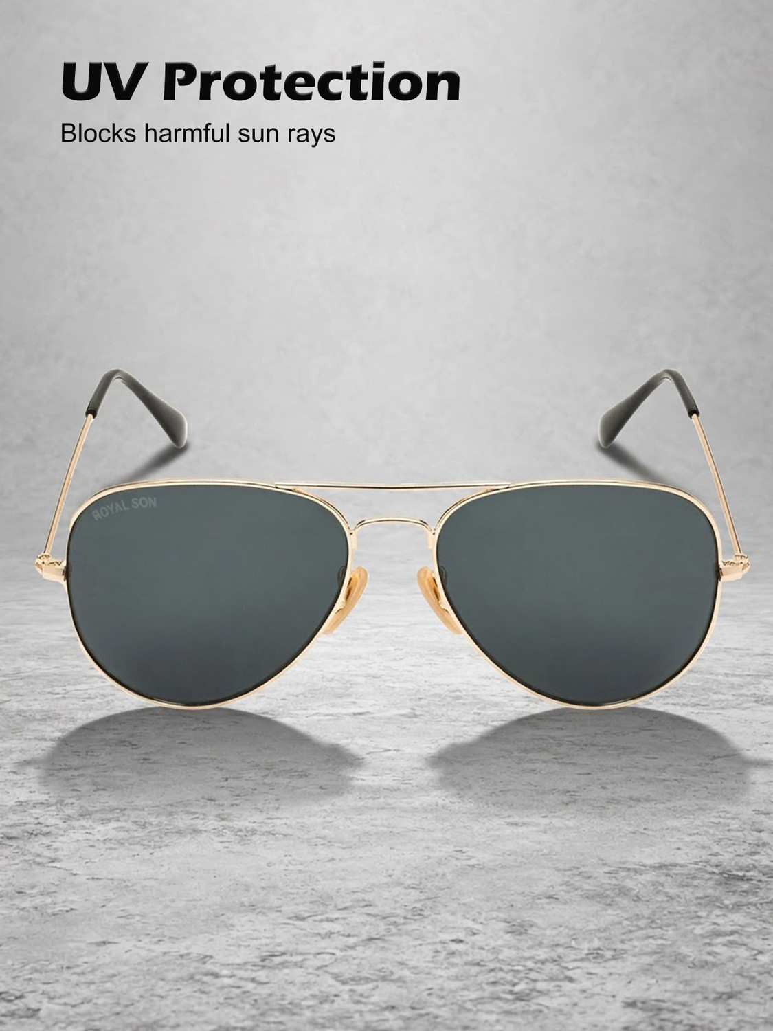 Image of ROYAL SON UV Protection Aviator Sunglasses (58) (For Men & Women, Black)