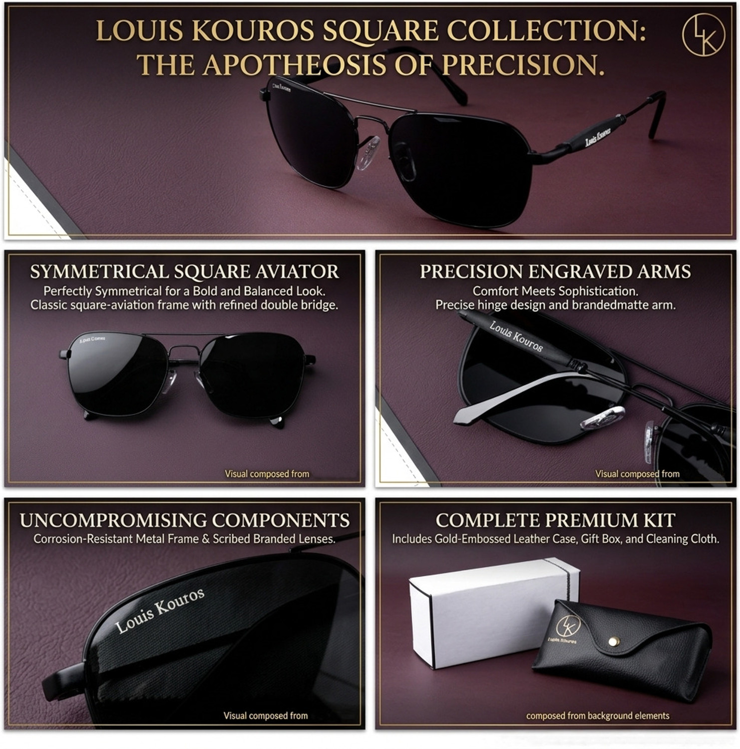 Image of LOUIS KOUROS Wayfarer Sunglasses