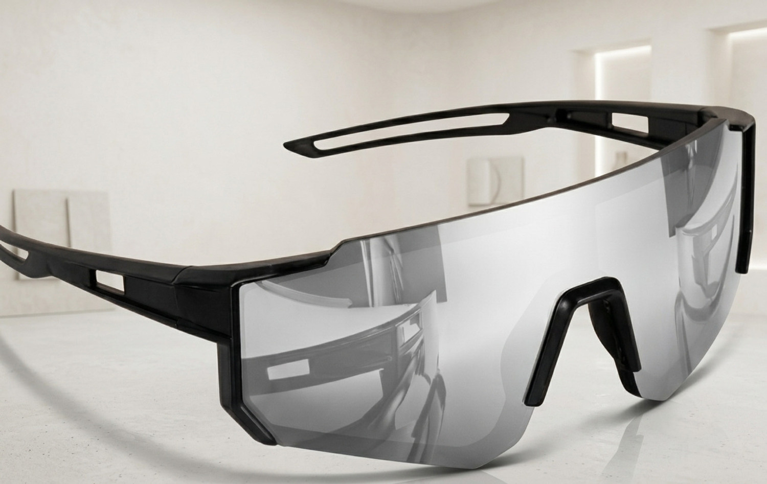 Image of Sinf Enterprises Mirrored, Riding Glasses, UV Protection Shield, Round, Spectacle, Wrap-around, Sports Sunglasses (Free Size) (For Men & Women, Silver)