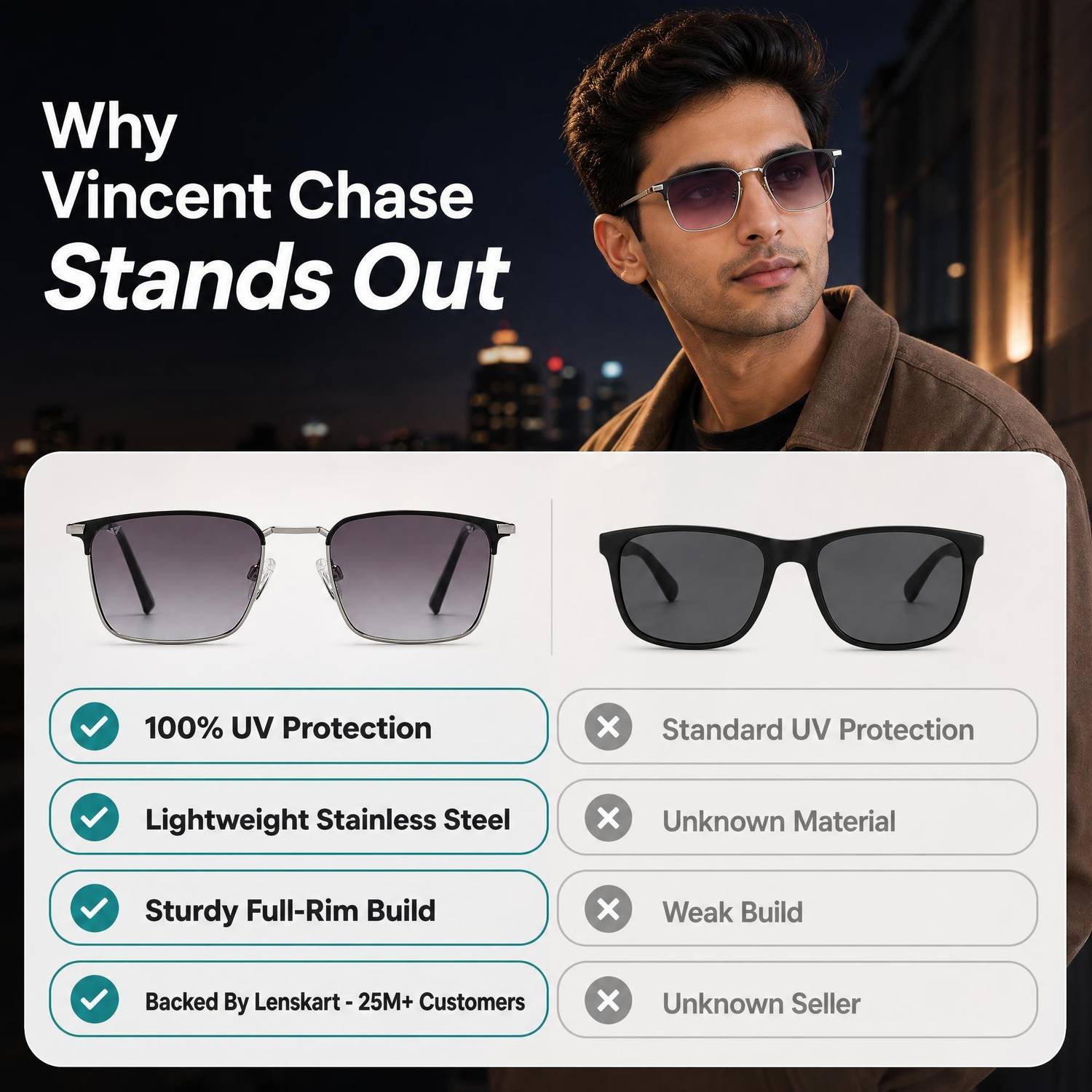 VINCENT CHASE Clubmaster Sunglasses - Image 3
