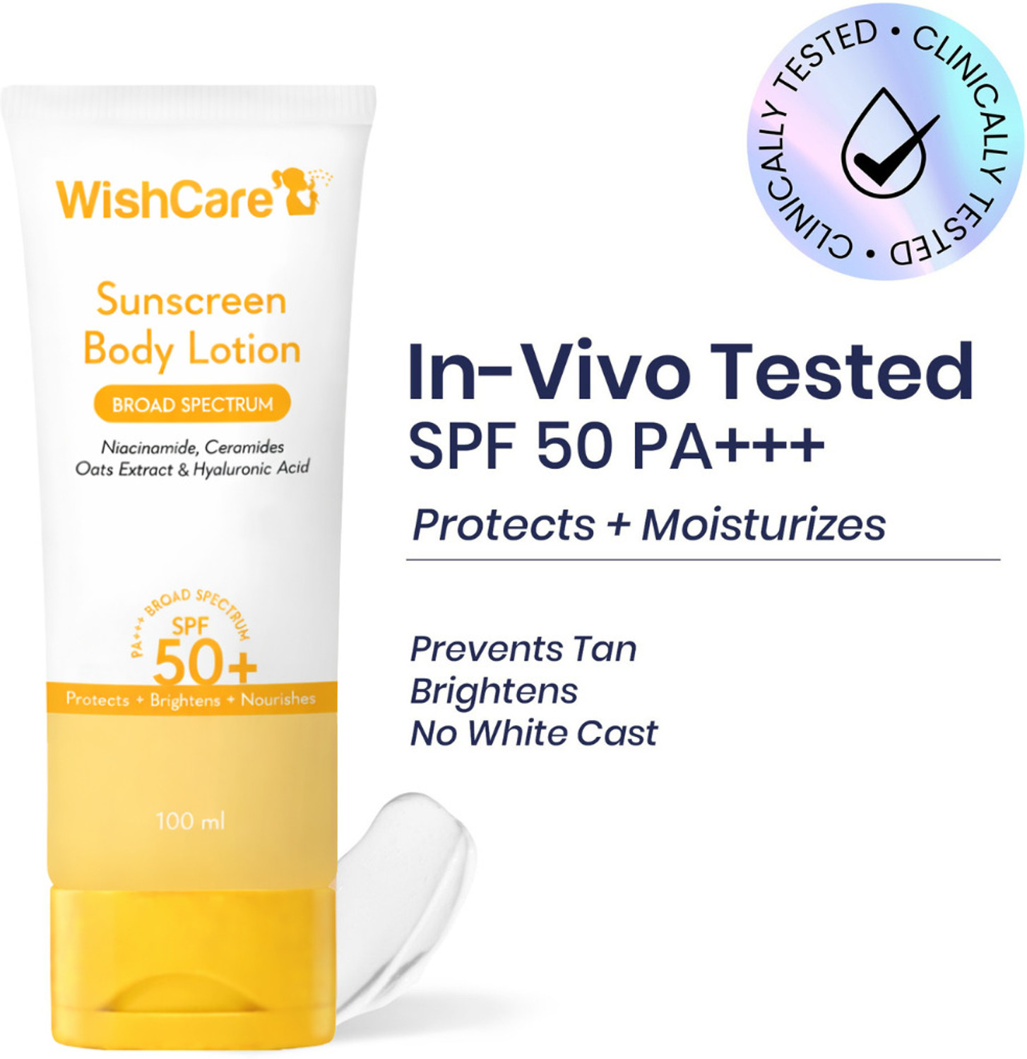 Image of WishCare Sunscreen - SPF 50 PA+++ Sunscreen Body Lotion|In-Vivo Tested|For Women & Men|No White Cast