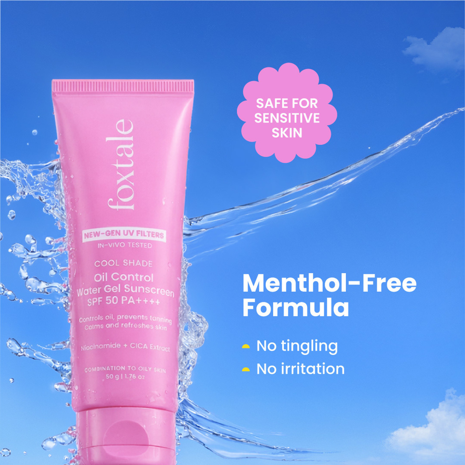 Image of Foxtale Sunscreen - SPF 50 PA++++ Cooling Sunscreen with AquaRelease Tech for Oily Skin