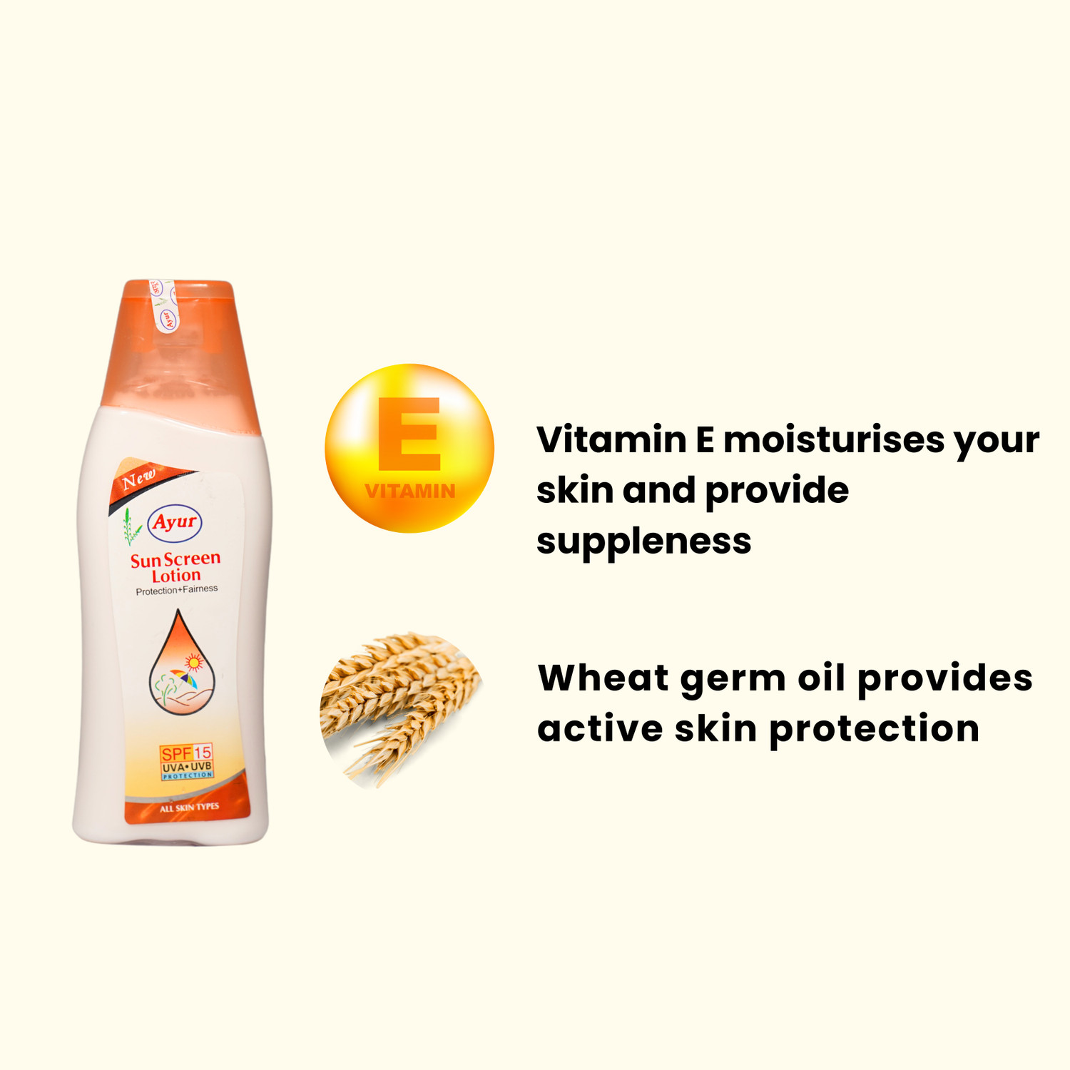 Image of AYUR HERBALS Sunscreen - SPF 50 Sun Screen Lotion SPF -15 with almonds oil & wheatgerm Oil I