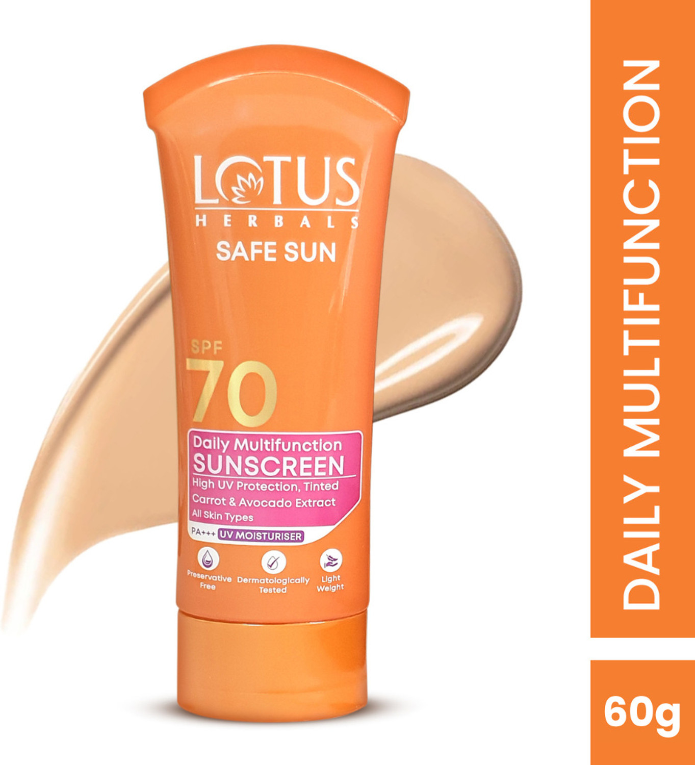 Image of LOTUS HERBALS Sunscreen - SPF 70 PA+++ Safe Sun Daily Multi-Function Tinted Sunscreen SPF 70 PA+++