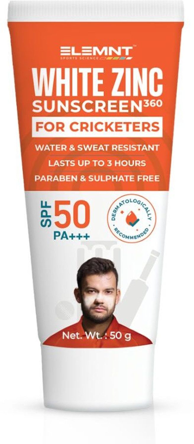 Image of Elemnt Sports Science Sunscreen - SPF 50 PA+++ Zinc Sunblock 360 - White Zinc Oxide Sunscreen for Cricketers & Athletes