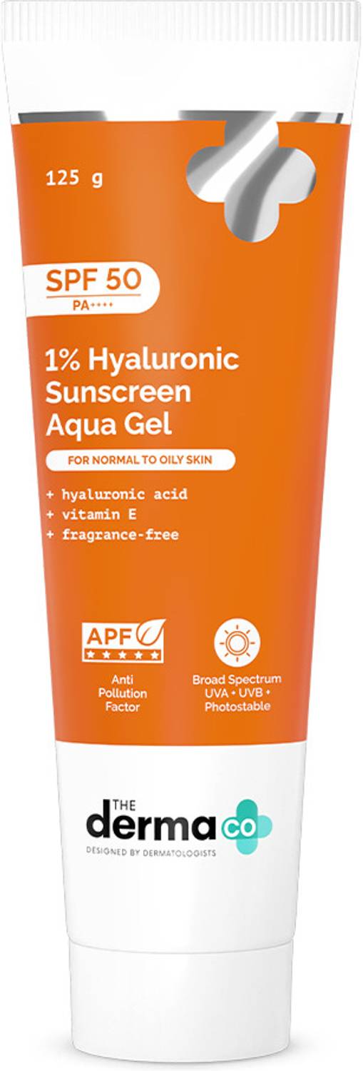 The Derma Co Sunscreen SPF 50 PA++++ 1% Hyaluronic Aqua Gel