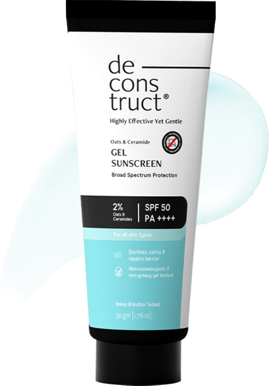Image of Deconstruct Sunscreen - SPF 50 PA++++ Oats and Ceramide Gel Sunscreen Barrier Repair Oily Skin For Men & Women
