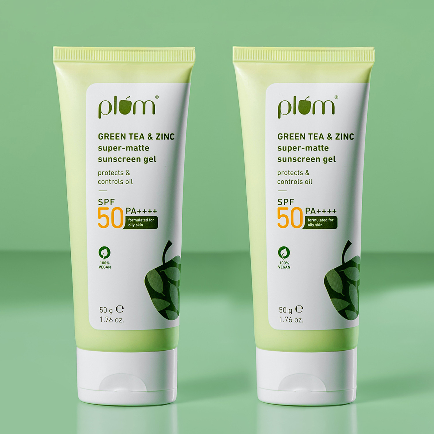 Image of Plum Sunscreen - SPF 50 PA++++ Green Tea & Zinc Super-Matte Sunscreen Gel |For Oily Skin (50g x 2)