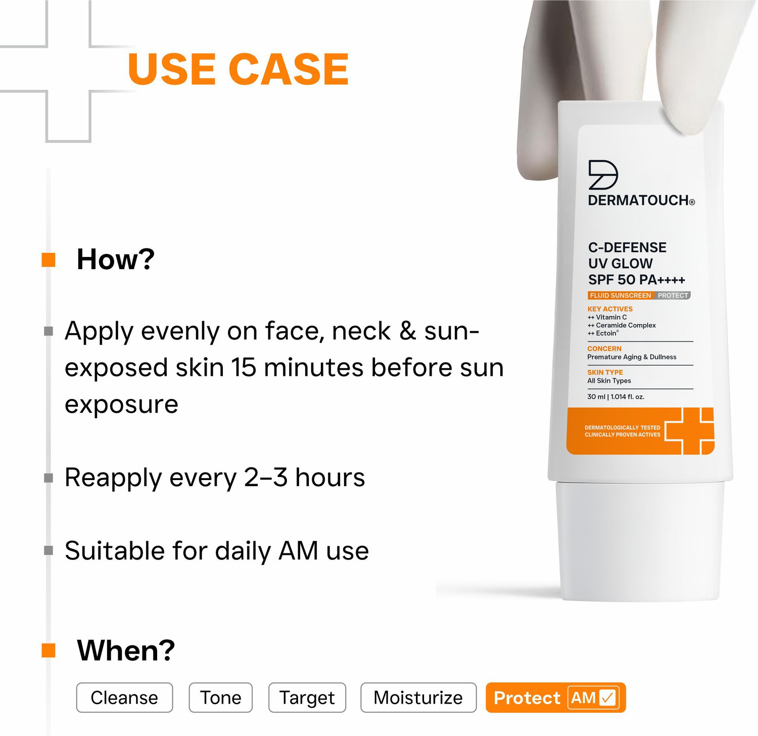 Image of Dermatouch Sunscreen - SPF 50 PA++++ C-Defense UV Glow Fluid Lightweight Sunscreen for Anti Aging & Dullness