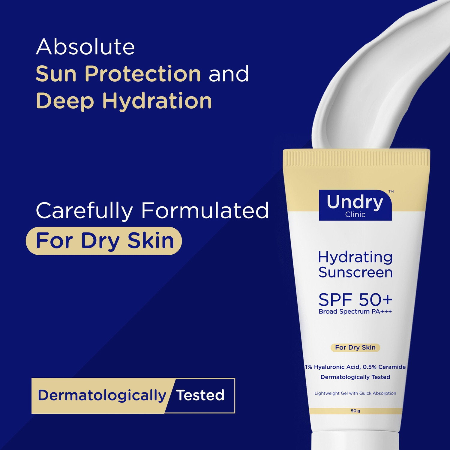 Image of Undry Sunscreen - SPF 50+ PA+++ Sunscreen Hydrating for Dry Skin (50g) Lightweight, & Broad Spectrum Pack of 3
