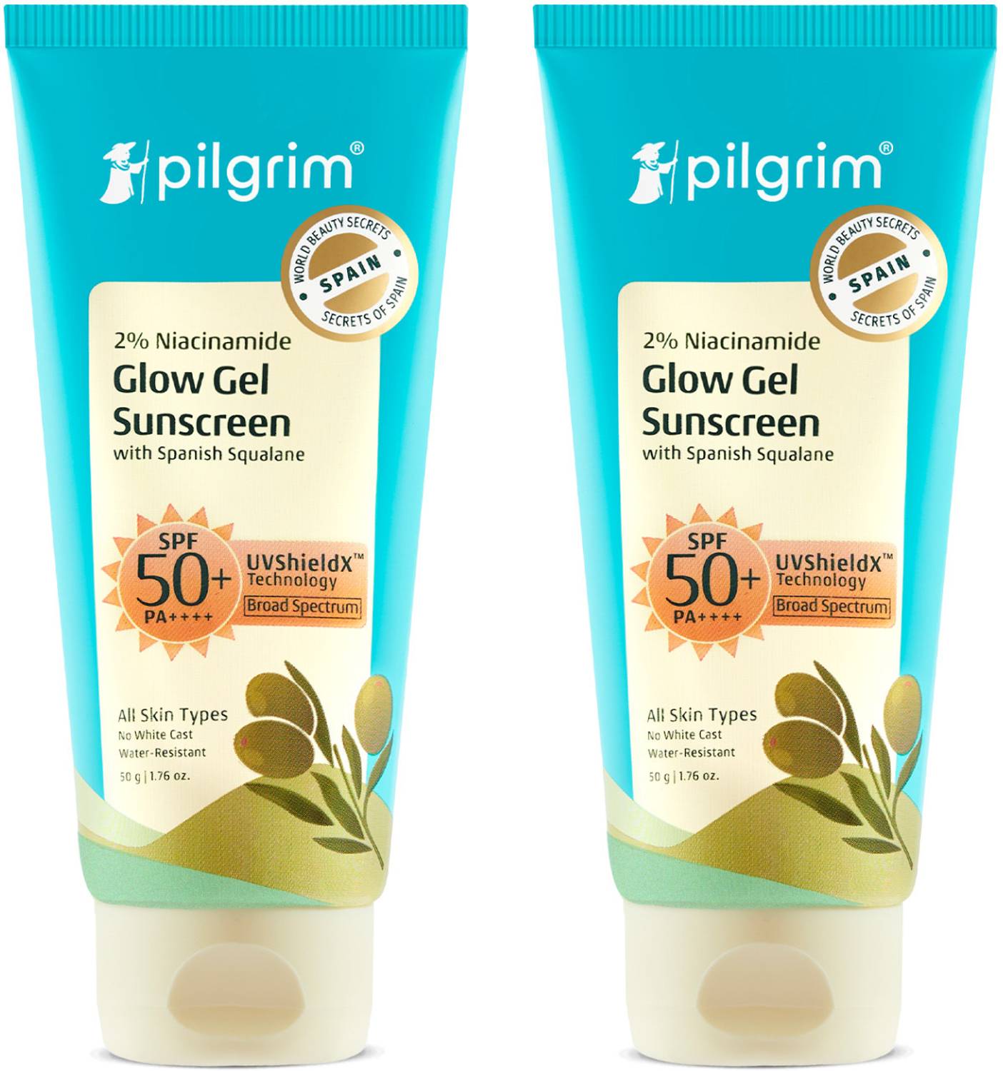 Pilgrim Sunscreen SPF 50 PA+++ 2% Niacinamide Glow Pack of 2 - Image 1