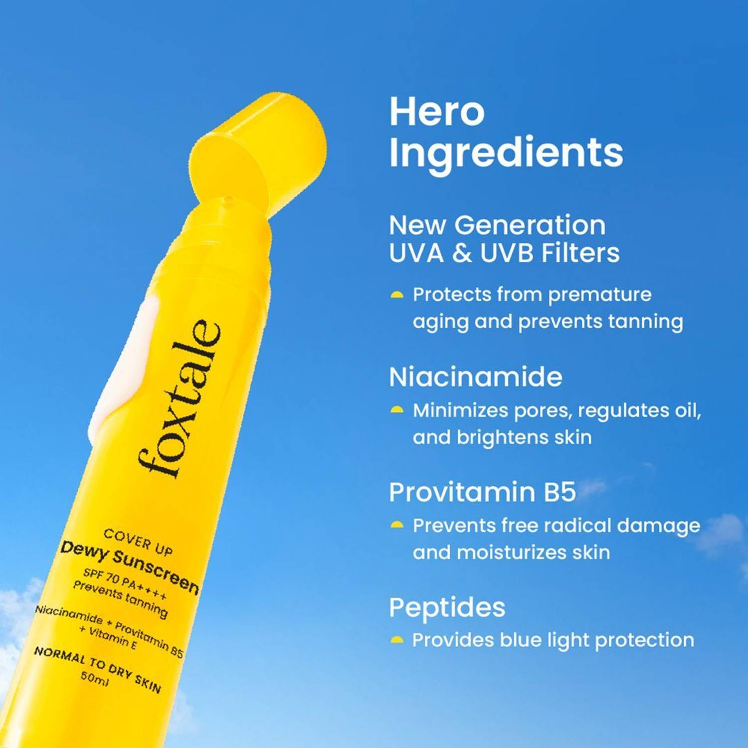 Foxtale Sunscreen SPF 70 PA++++ Dewy with Niacinamide 50ml - Image 3