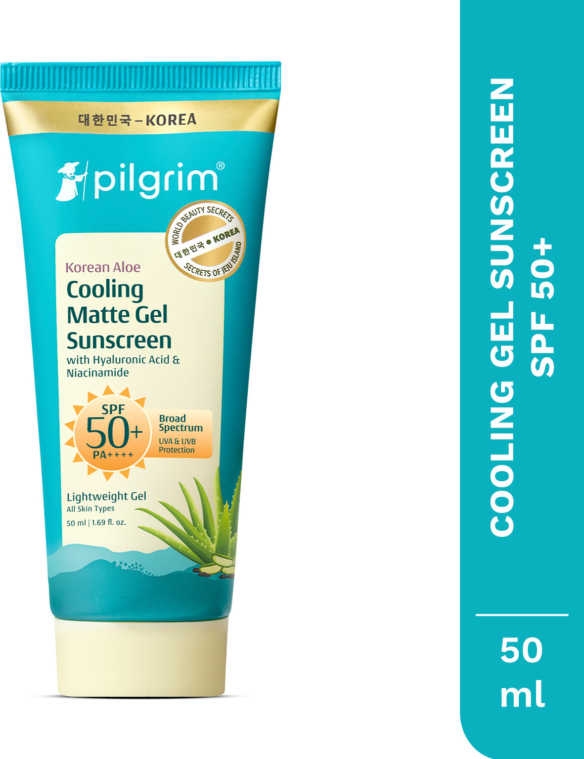 Image of Pilgrim Sunscreen - SPF 50+ PA++++ Korean Aloe Cooling Matte Lightweight Gel Sunscreen For Men With Niacinamide
