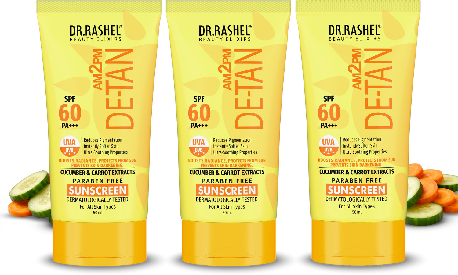 Image of DR.RASHEL Sunscreen - SPF 60 PA+++ DE-TAN SUNSCREEN SPF 60 PA+++ ULTRA SOOTHING WITH CUCUMBER & CARROT EXTRACTS