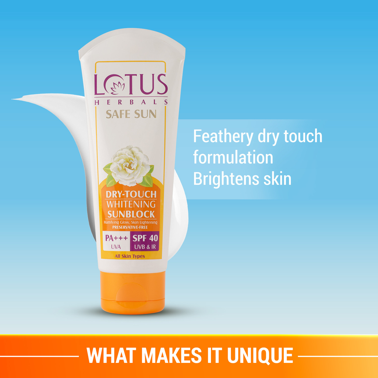 Image of LOTUS HERBALS Sunscreen - SPF 40 PA+++ Safe Sun Dry-Touch Whitening Sunblock SPF 40 UVB & IR PA+++