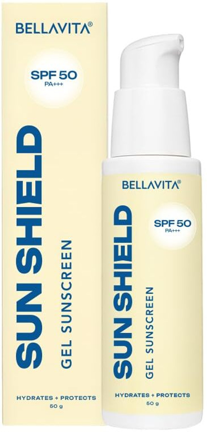Image of BELLAVITA Sunscreen - SPF 50 PA++++ Sun Shield Gel Sunscreen Lightweight, Non-Sticky Gel | Hydrates & Protects Skin