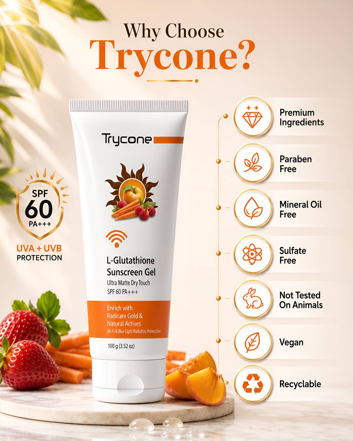 l-glutathione gold spf 60 Trycone L Glutathione And Vitamin C Sun Damage Control Skin Trycone Sunscreen - SPF 60