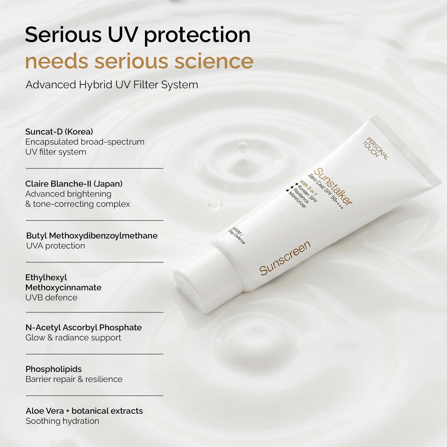 Image of PERSONAL TOUCH SKINCARE Sunscreen - SPF 50 PA++++ Sunstalker 3 in 1 Sunscreen SPF 50 PA+++Lightweight Sunscreen for Women & Men